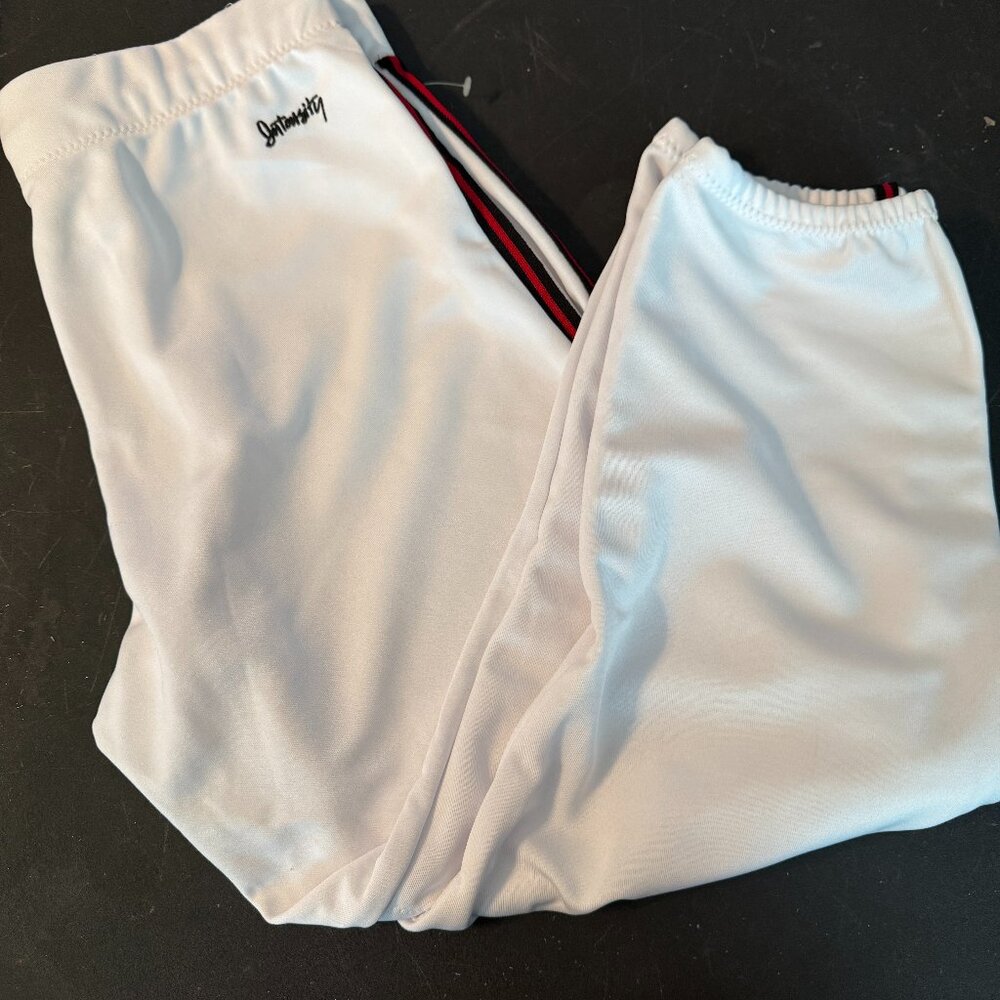 Intensity women's softball pants NEW size L white w/black/red braiding (002)